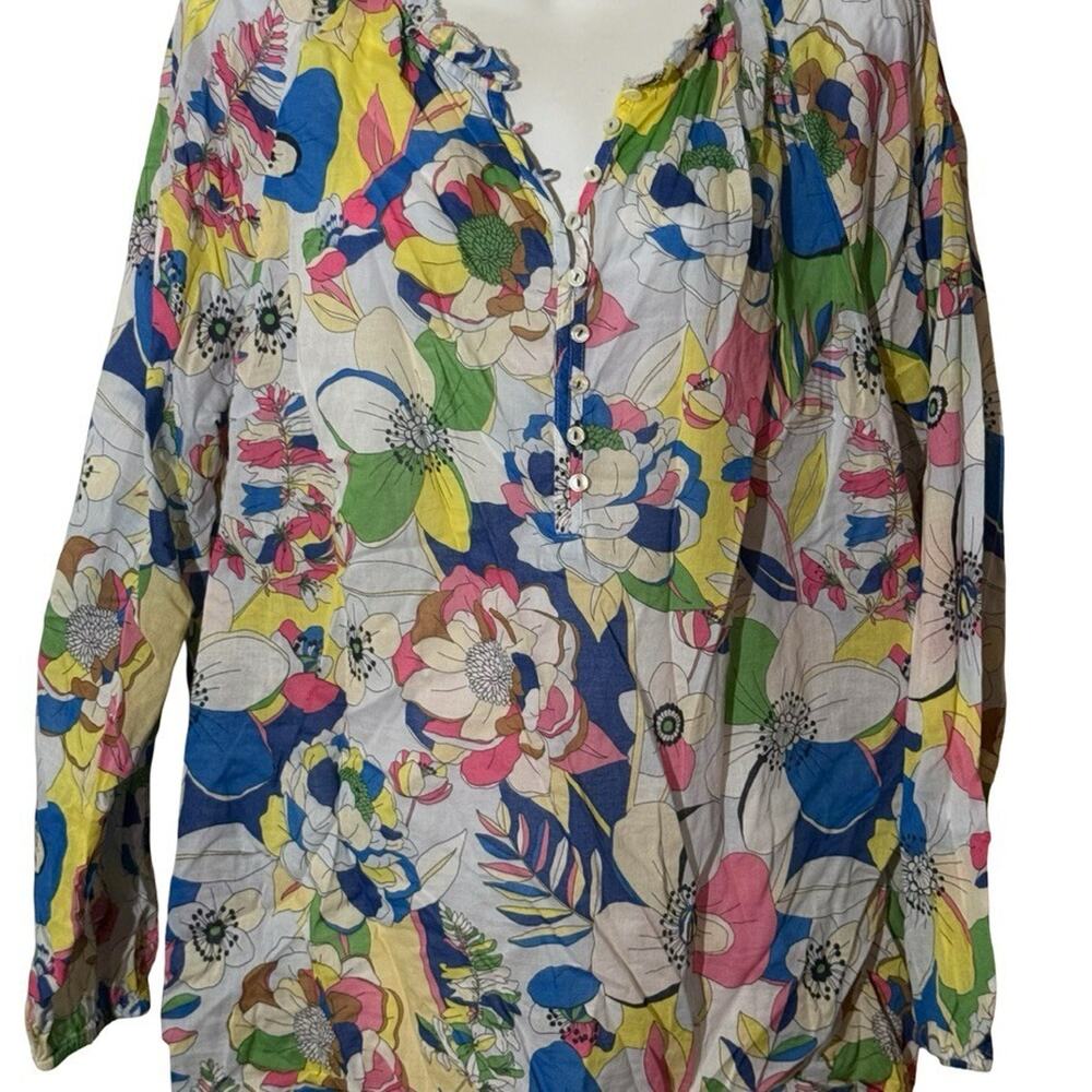 Talbots 100% Cotton Lightweight Floral Colorful Long Sleeve Top Shirt sz XL - Picture 7 of 14